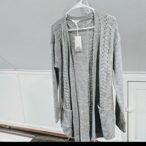 NWT long grey crochet pocket cardigan medium